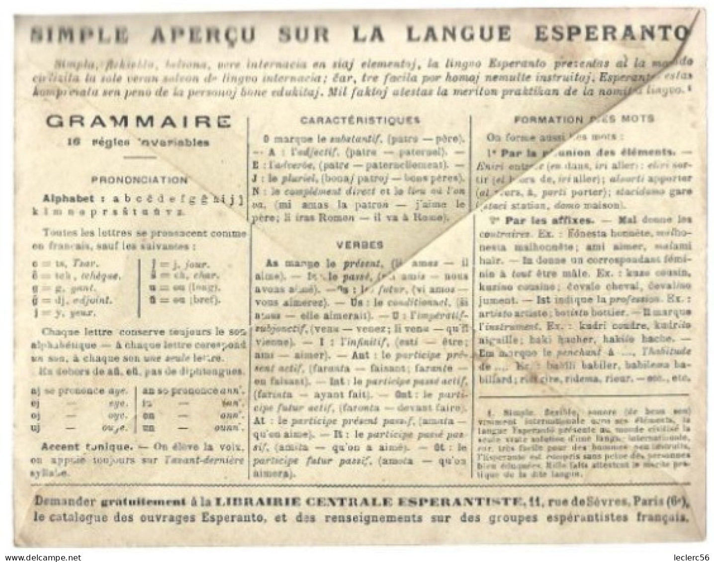 ENVELOPPE ESPERANTO Au Dos : Simple Aperçu Sur La Langue Esperanto  2 SCANS - Esperanto