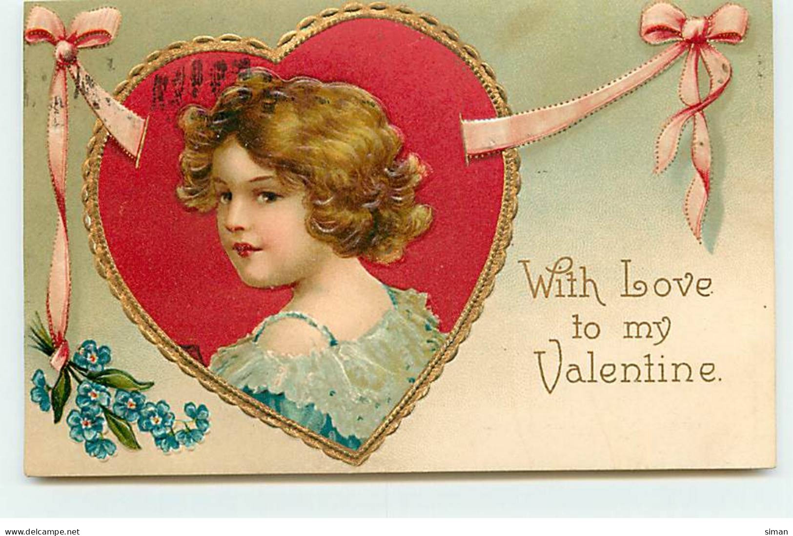 N°18276 - Carte Gaufrée - Clapsaddle - With Love To My Valentine - Portrait D'une Jeune Fille Dans Un Coeur - Saint-Valentin