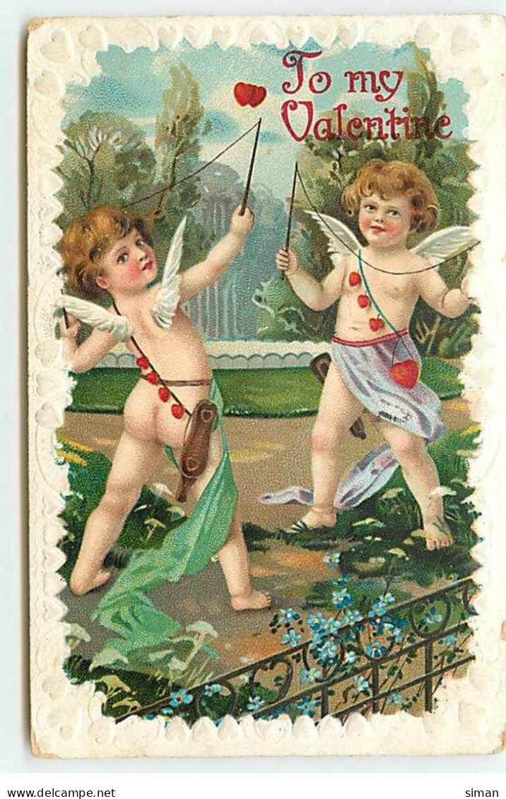 N°18282 - Carte Gaufrée - To My Valentine - Anges Jouant Au Diabolo Avec Des Coeurs - Valentine's Day