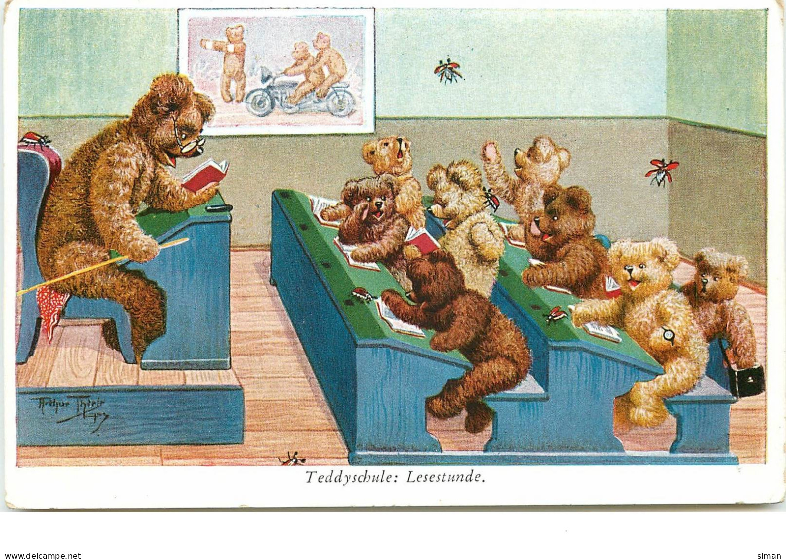 N°14795 - Arthur Thiele - Teddyschule : Lesestunde - Teddy Bear - Hanneton - Thiele, Arthur