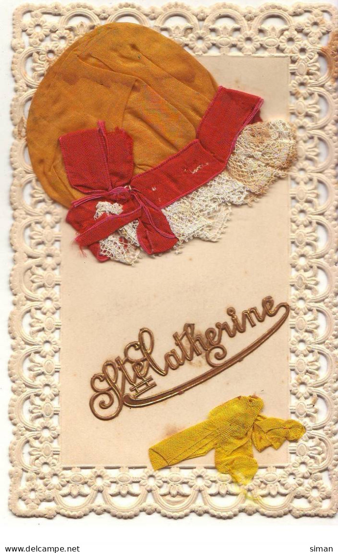N°17101 - Bonnet Ste-Catherine - Bonnet Orange Et Ruban Rouge - Sainte-Catherine