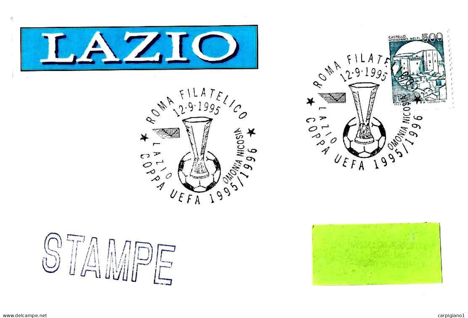 ITALIA ITALY - 1995 ROMA Coppa UEFA 1995-96 LAZIO-OMONIA NICOSIA 5-0 Su Busta Viaggiata - 8190 - 1991-00: Poststempel