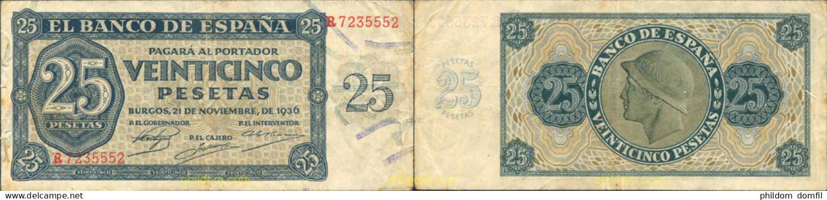 8489 ESPAÑA 1936 25 Pesetas Estado Español 21 De Noviembre De 1936 - Otros & Sin Clasificación