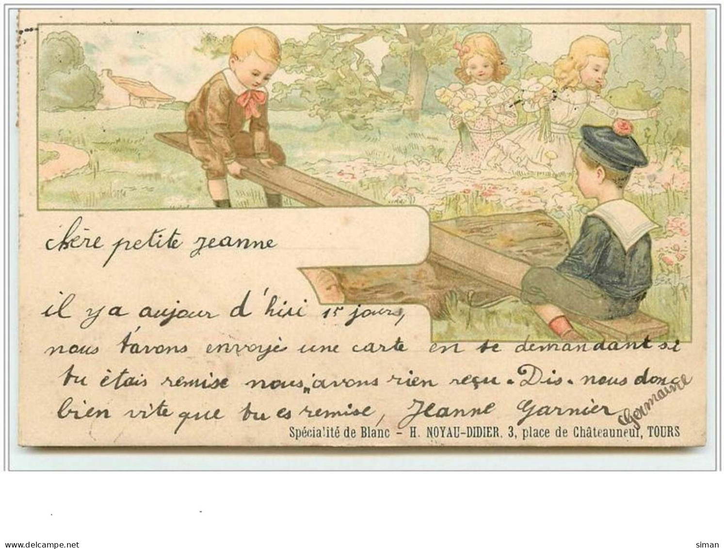 N°1745 - Garçon Faisant De La Balancelle - Publicité H. Noyau-Didier à Tours - Kindertekeningen