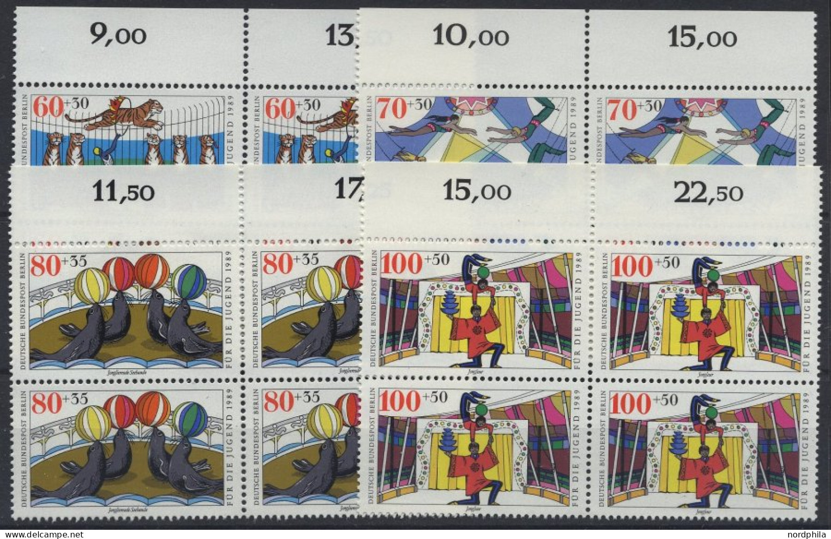 BERLIN 838-41 VB **, 1989, Zirkus In Viererblocks Vom Oberrand, Prachtsatz, Mi. 48.- - Neufs
