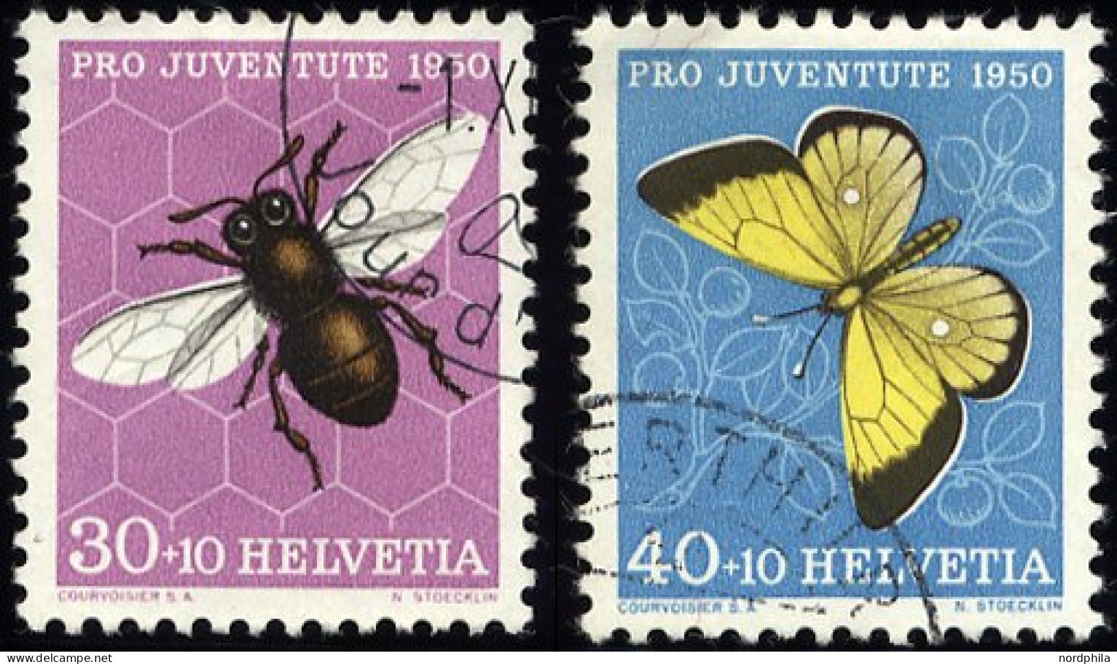 SCHWEIZ BUNDESPOST 553/4 O, 1950, 30 C. Honigbiene Und 40 C. Heufalter, 2 Prachtwerte, Mi. 36.- - Oblitérés
