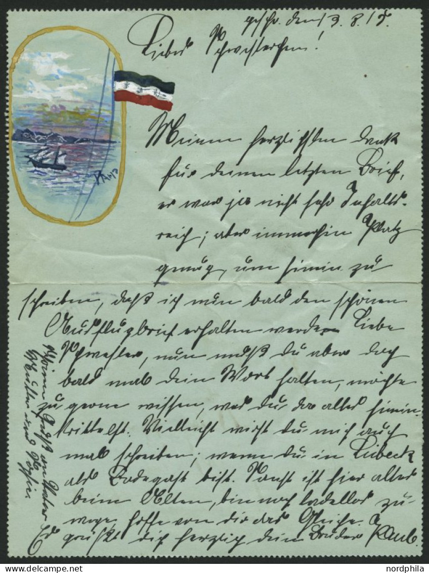 MSP VON 1914 - 1918 9 (SMS DEUTSCHLAND), 14.8.1915, Dekorativer Feldpostkartenbrief, Pracht - Maritime