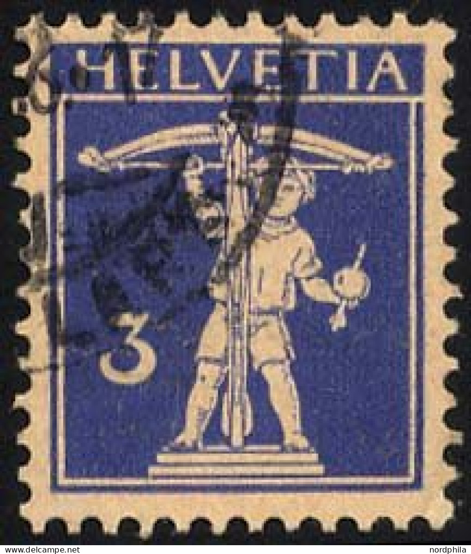 SCHWEIZ BUNDESPOST 199z O, 1933, 3 C. Lilaultramarin Auf Mattgelblichorange, Geriffelter Gummi, Pracht, Mi. 30.- - Oblitérés