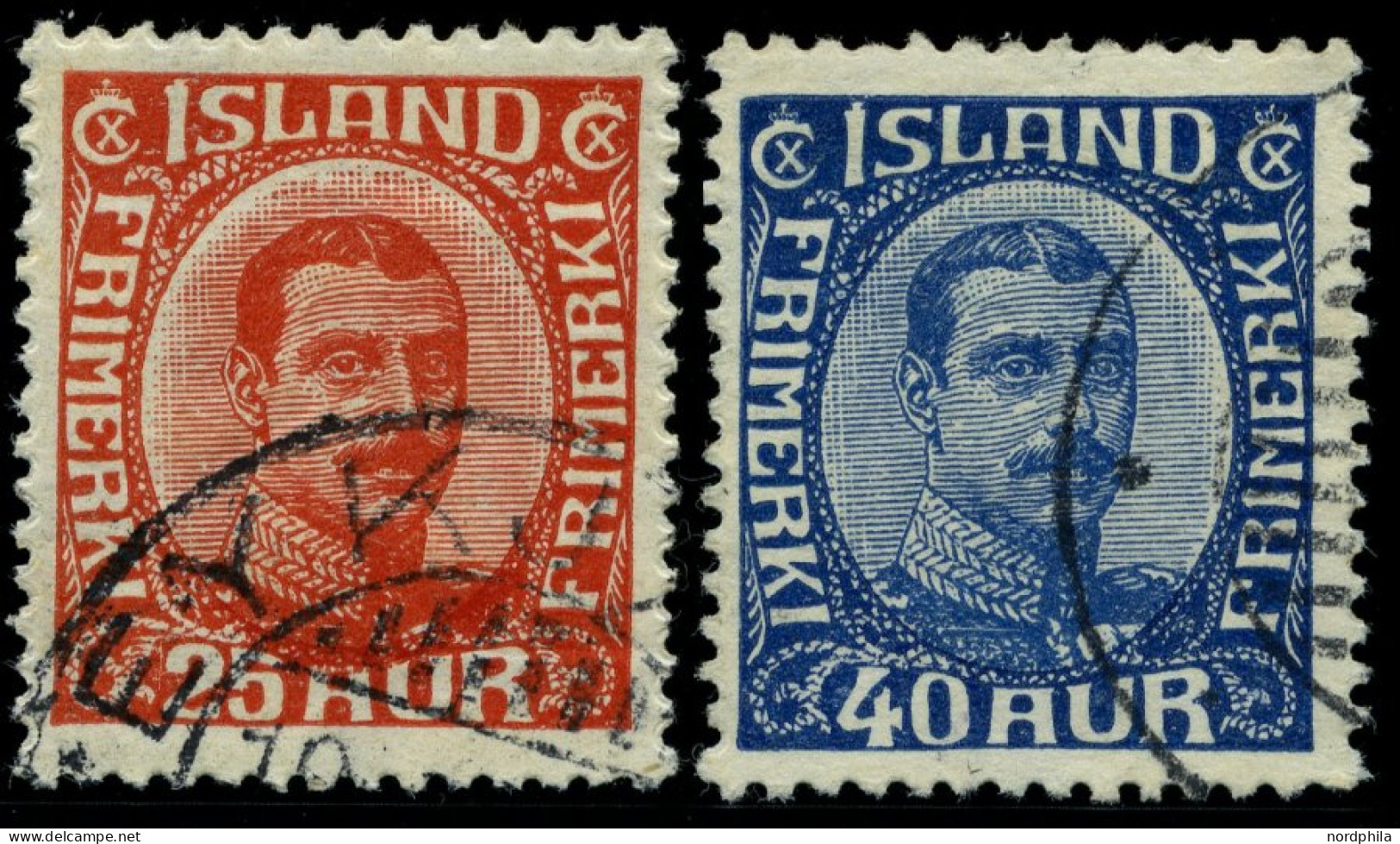 ISLAND 102/3 O, 1921, 25 Und 40 A. König Christian X, üblich Gezähnt Pracht, Mi. 63.- - Other & Unclassified