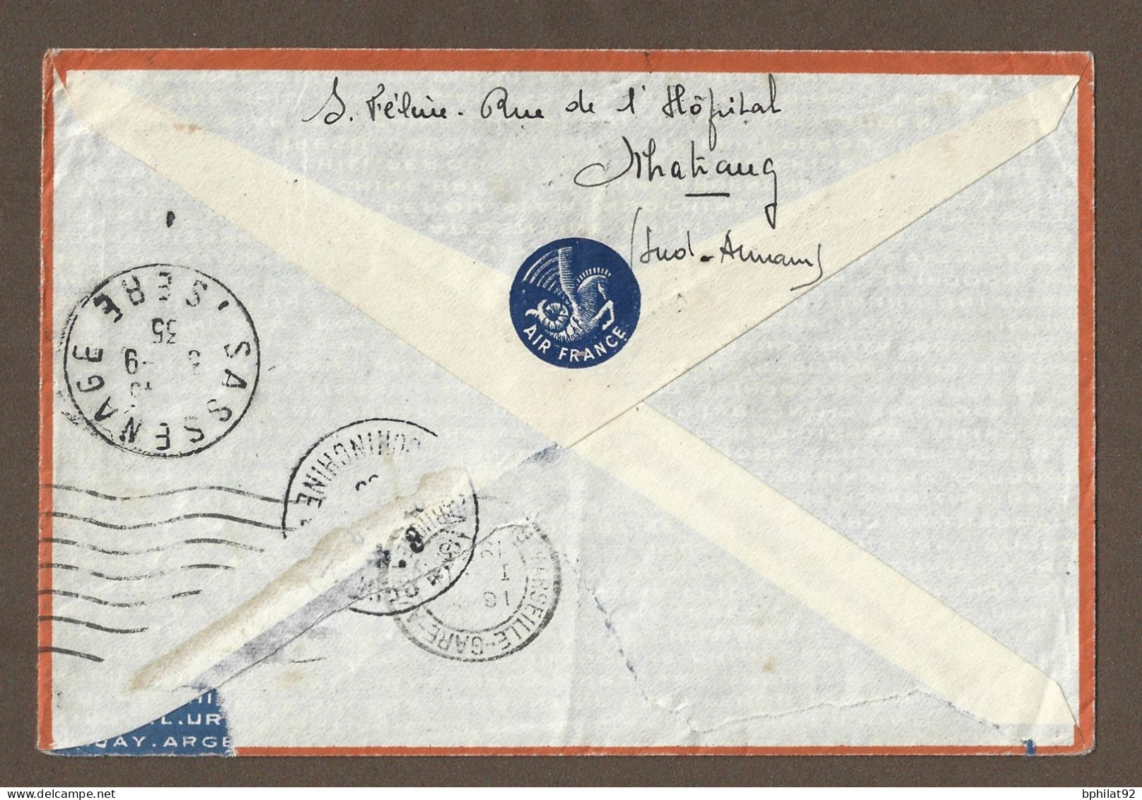 !!! INDOCHINE, LETTRE PAR AVION DE NHATRANG, ANNAM POUR LA FRANCE DE 1935, LIAISON SAIGON-MARSEILLE, CACHETS MULTIPLES - Poste Aérienne