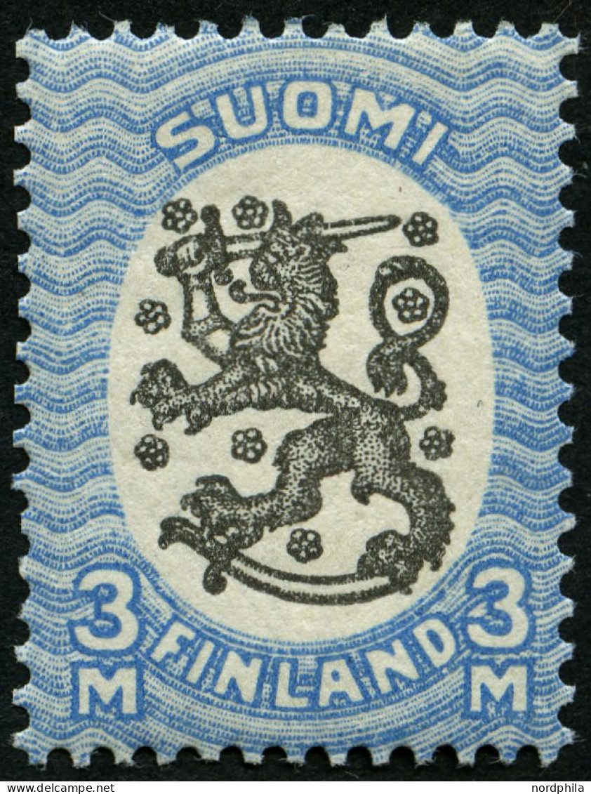 FINNLAND 91Aa *, 1921, 3 M. Hellblau/schwarz, Gezähnt A, Falzreste, Pracht, Mi. 50.- - Usati