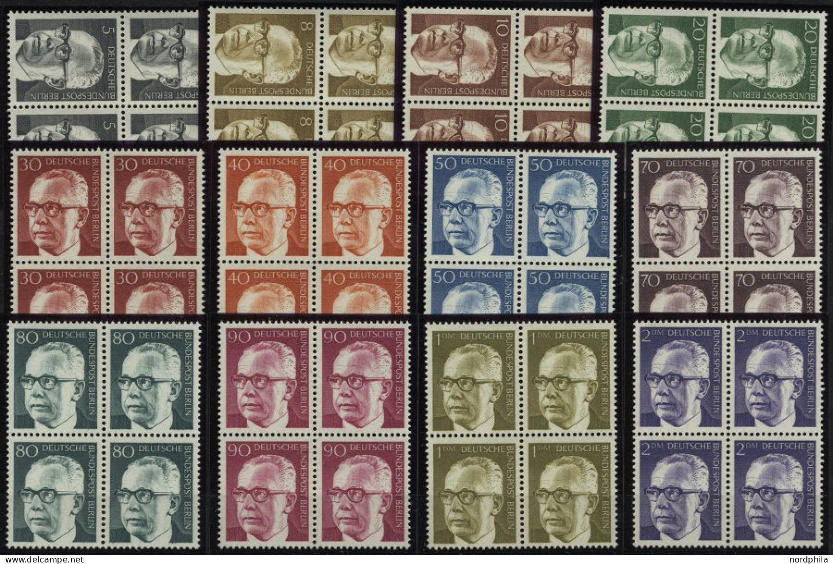 BERLIN 359-70 VB **, 1970, Heinemann In Viererblocks, Prachtsatz, Mi. 48.- - Unused Stamps