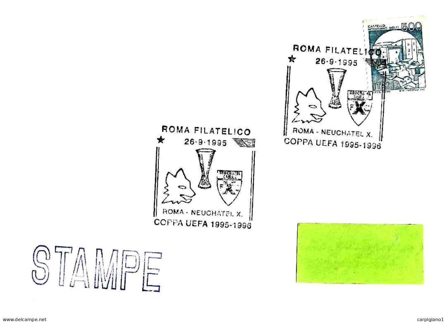 ITALIA ITALY - 1995 ROMA Coppa UEFA Calcio 1995-96 ROMA-NEUCHATEL 4-0 Su Busta Viaggiata - 8199 - 1991-00: Poststempel