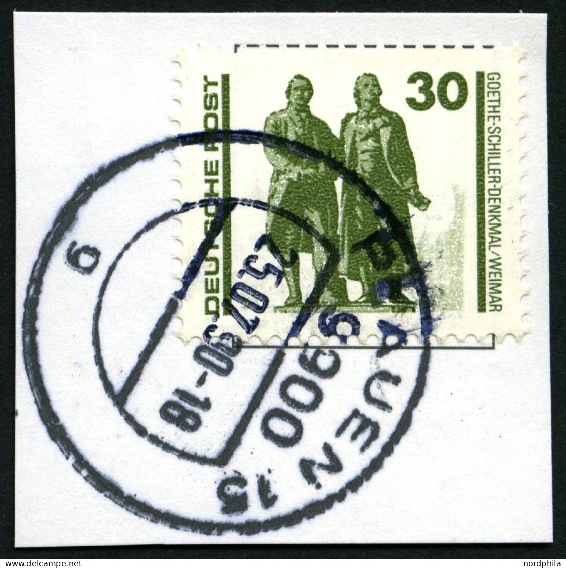 DDR 3345II BrfStk, 1990, 30 Pf. Dkl`grünoliv Mit Abart Querstrich Des T Eingebuchtet, Bedarfsbriefstück, Pracht, Mi. 40. - Used Stamps