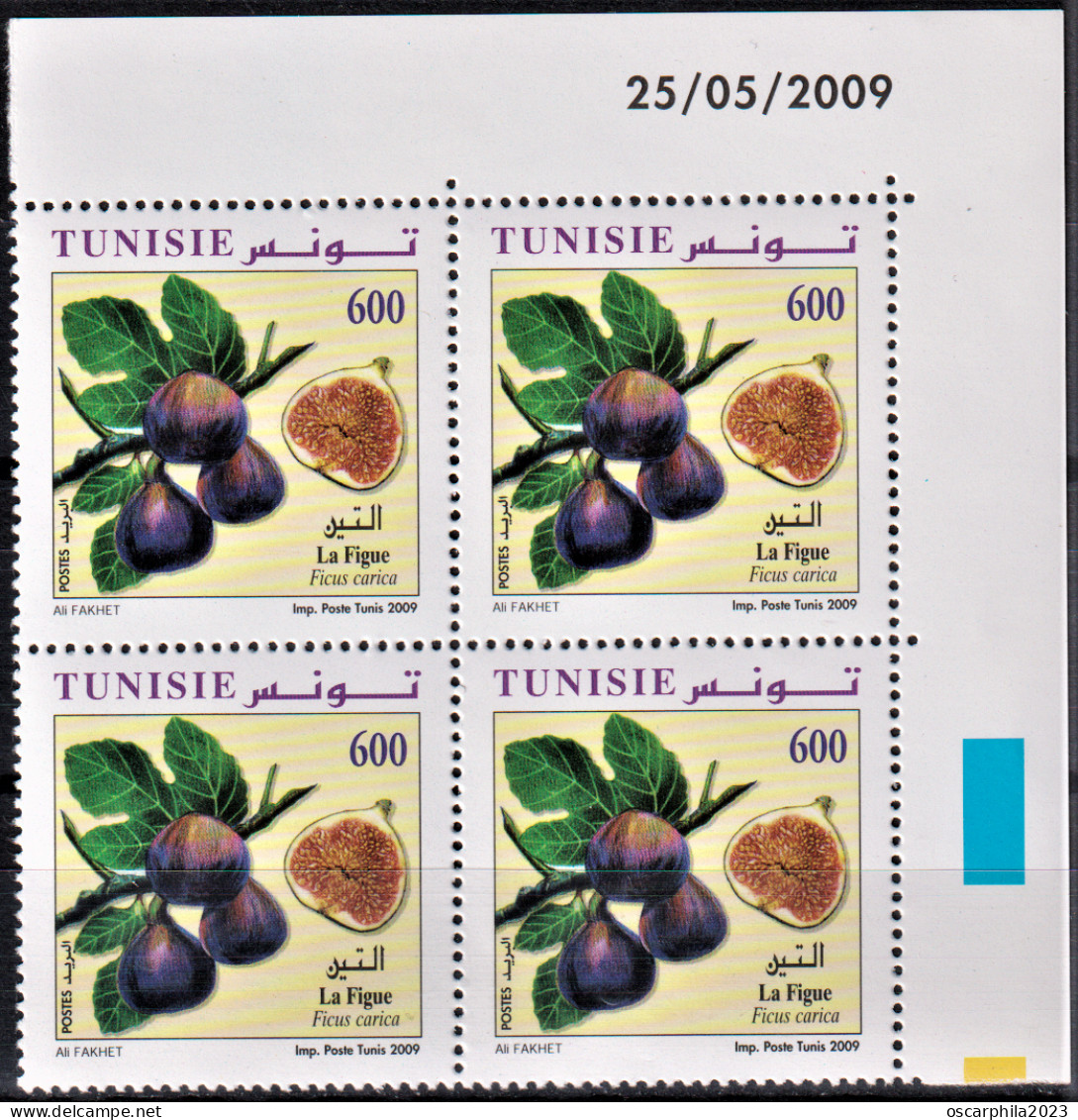 2009- Tunisie - Y&T 1641 -Fruits De Tunisie - La Figue  - Bloc De 4coin Daté  4V MNH***** - Frutta
