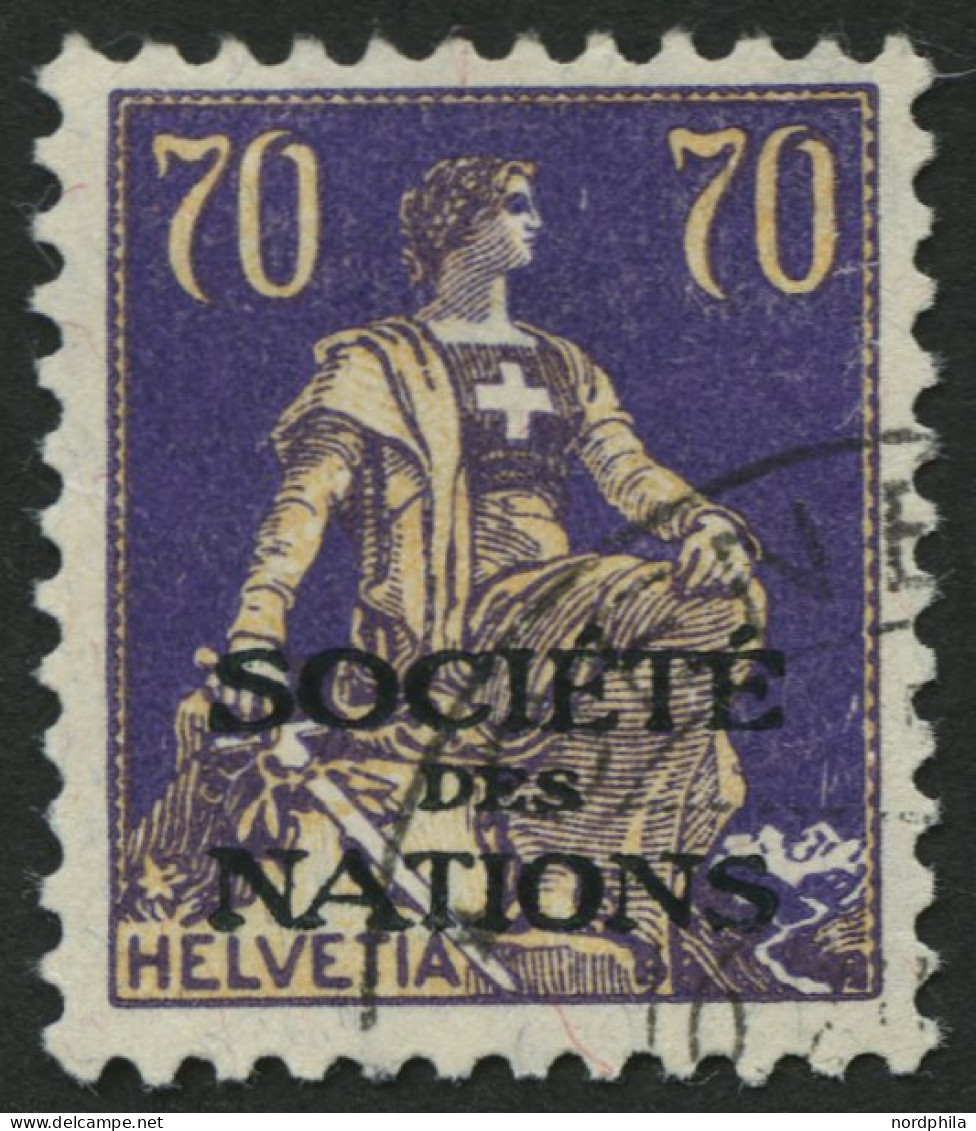 VÖLKERBUND (SDN) 21x O, 1924, 70 C. Dkl`blauviolett/mattbraunocker, Normales Papier, Pracht, Mi. 45.- - Oficial