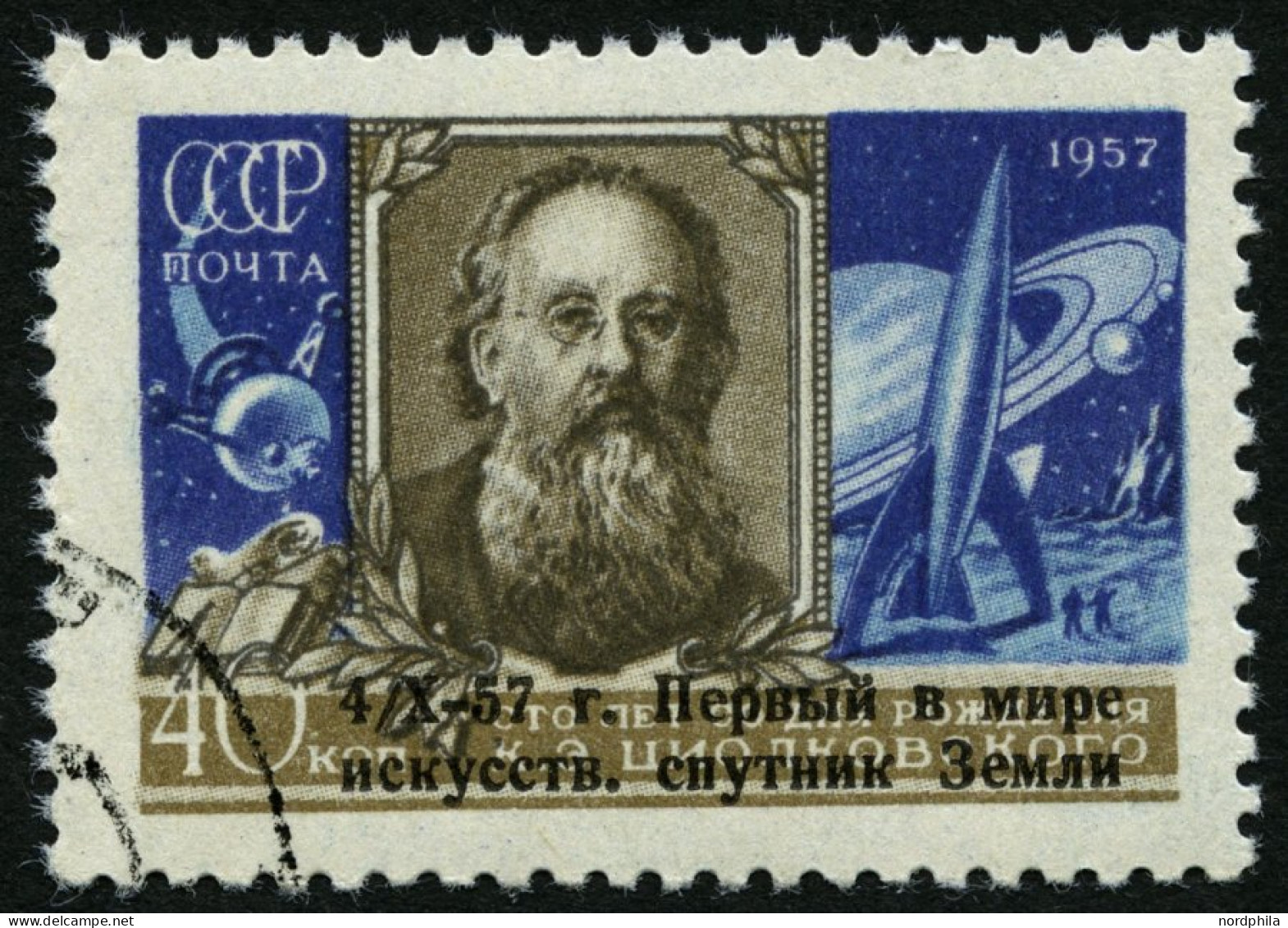 SOWJETUNION 2026 O, 1957, 40 K. Sputnik I, Pracht, Mi. 35.- - Used Stamps