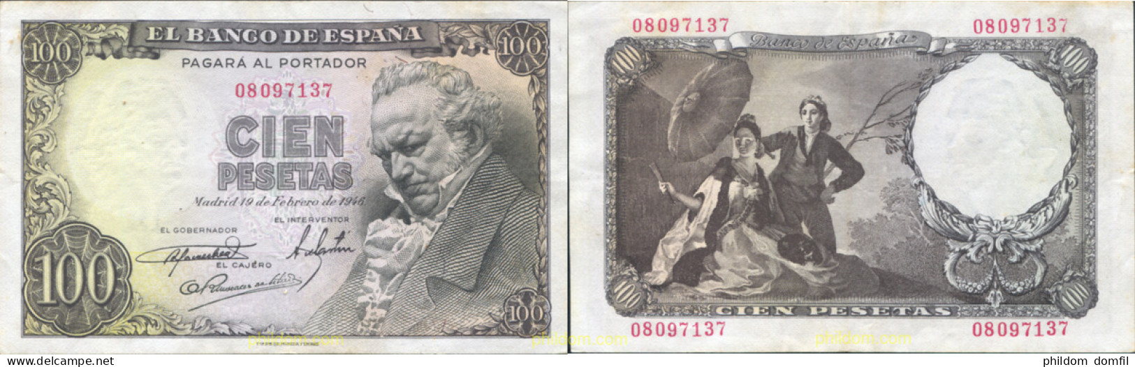 8487 ESPAÑA 1946 100 PESETAS 1946 GOYA - Autres & Non Classés