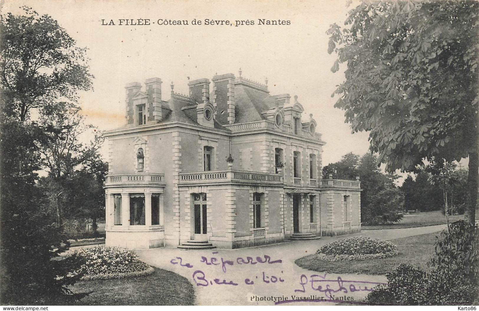 Près Nantes * 1909 * LA FILLEE , Côteau De Sèvre * La Filée Manoir Château * Rezé Sorinières ? - Nantes