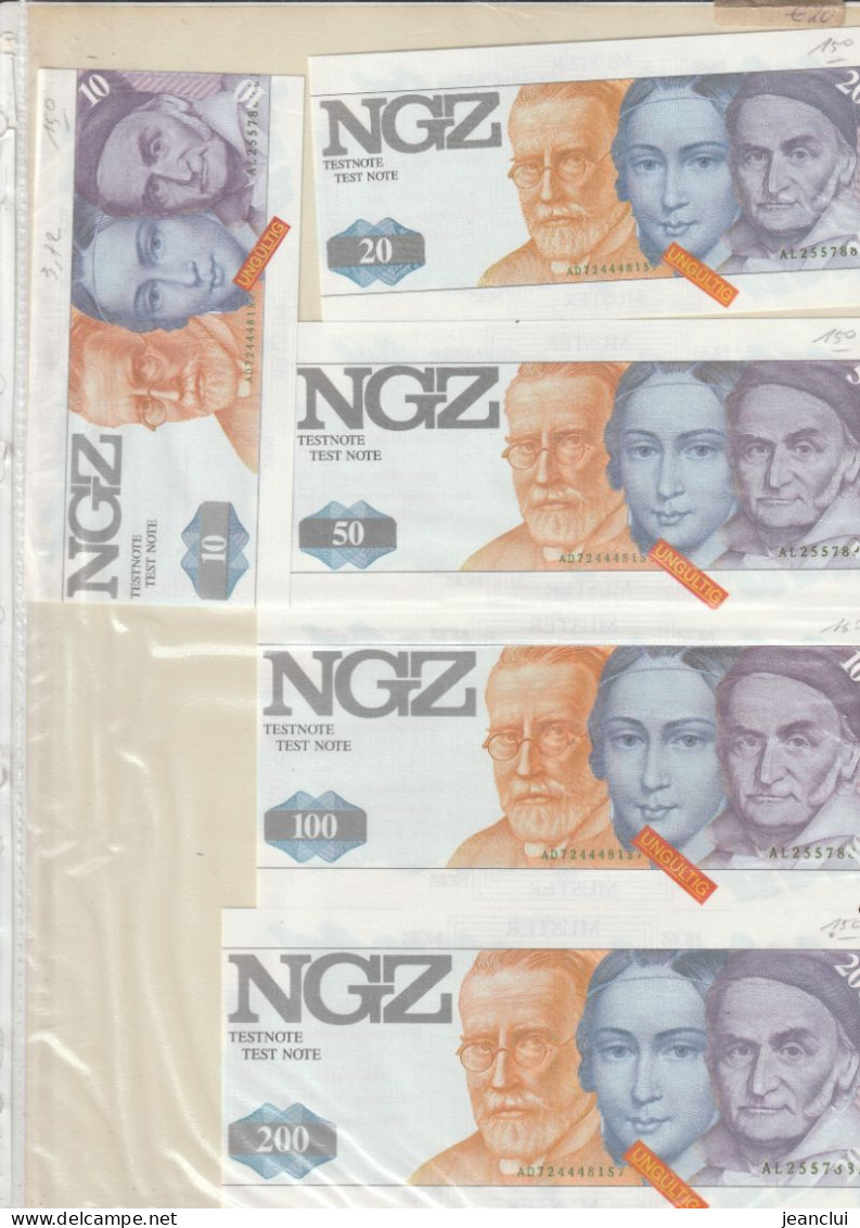 5 TESTNOTES FÜR BANKNOTENSPENDER . 10 & 20 & 50 & 100 & 200 & Mark . NGZ HAUSEIGENER SERVICE - [17] Fakes & Specimens