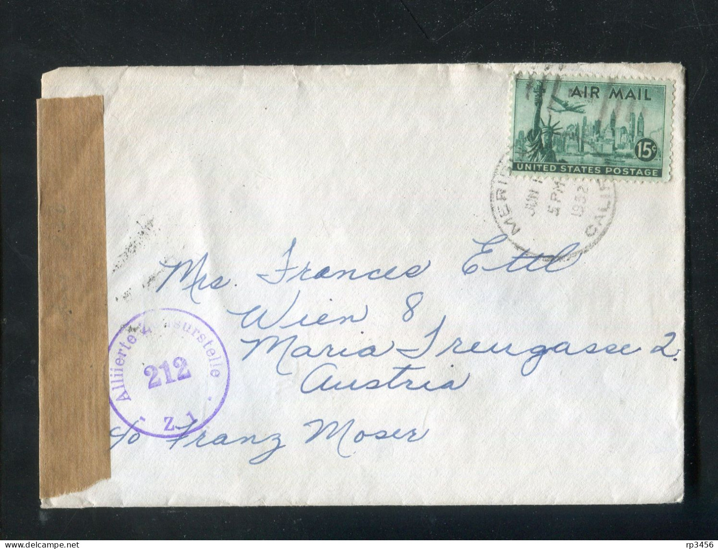 "USA" 1952, Brief Mit "ZENSUR" (Alliierte Zensurstelle) Ex Meridian Calif. Nach Wien (R0120) - Storia Postale