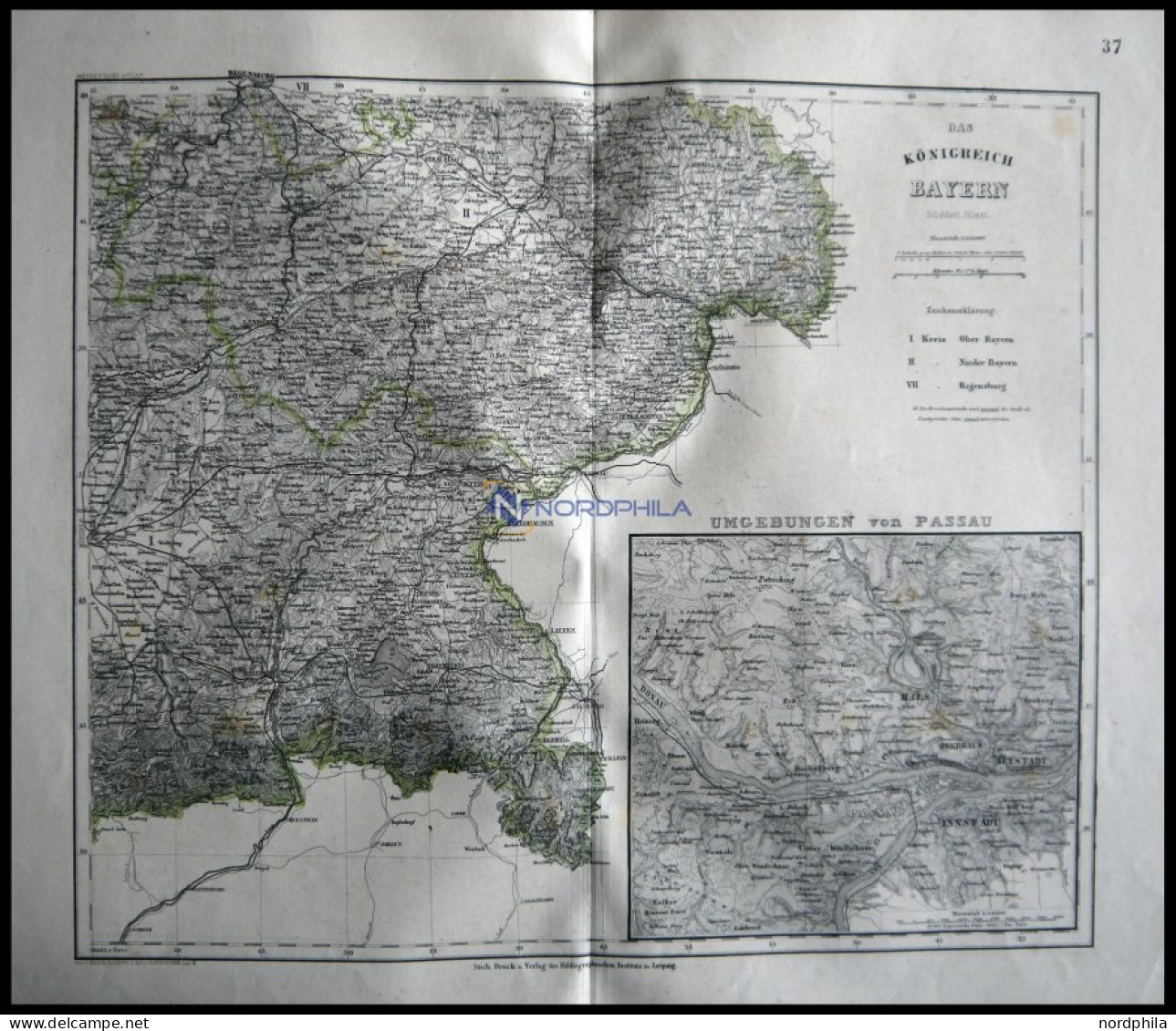 Generalkarte, Der Südöstliche Teil, Grenzkolorierter Stahlstich Aus Meyers Hand-Atlas, 1875 - Sonstige & Ohne Zuordnung