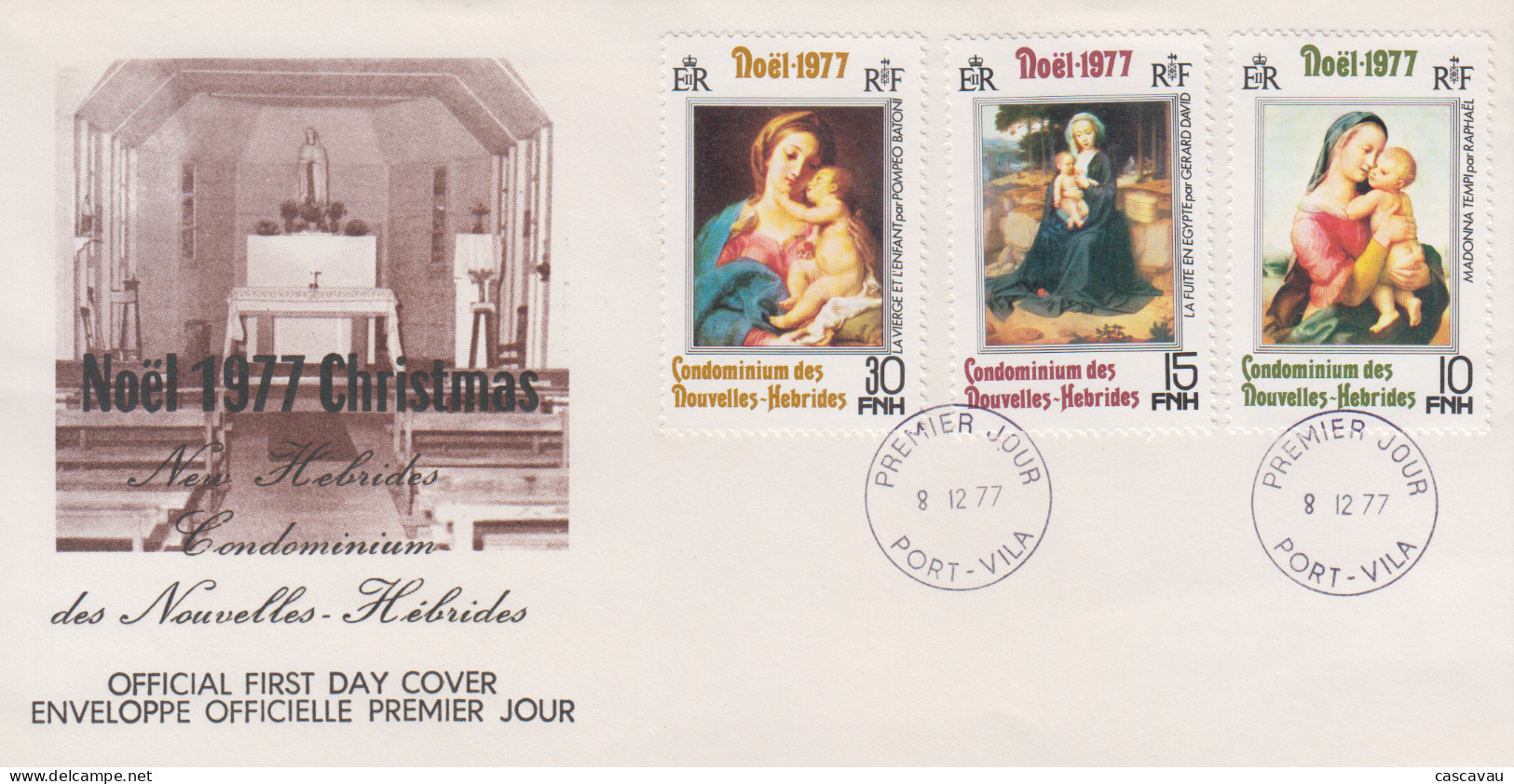 Enveloppe  FDC  1er  Jour   NOUVELLES  HEBRIDES   Noël  1977 - FDC