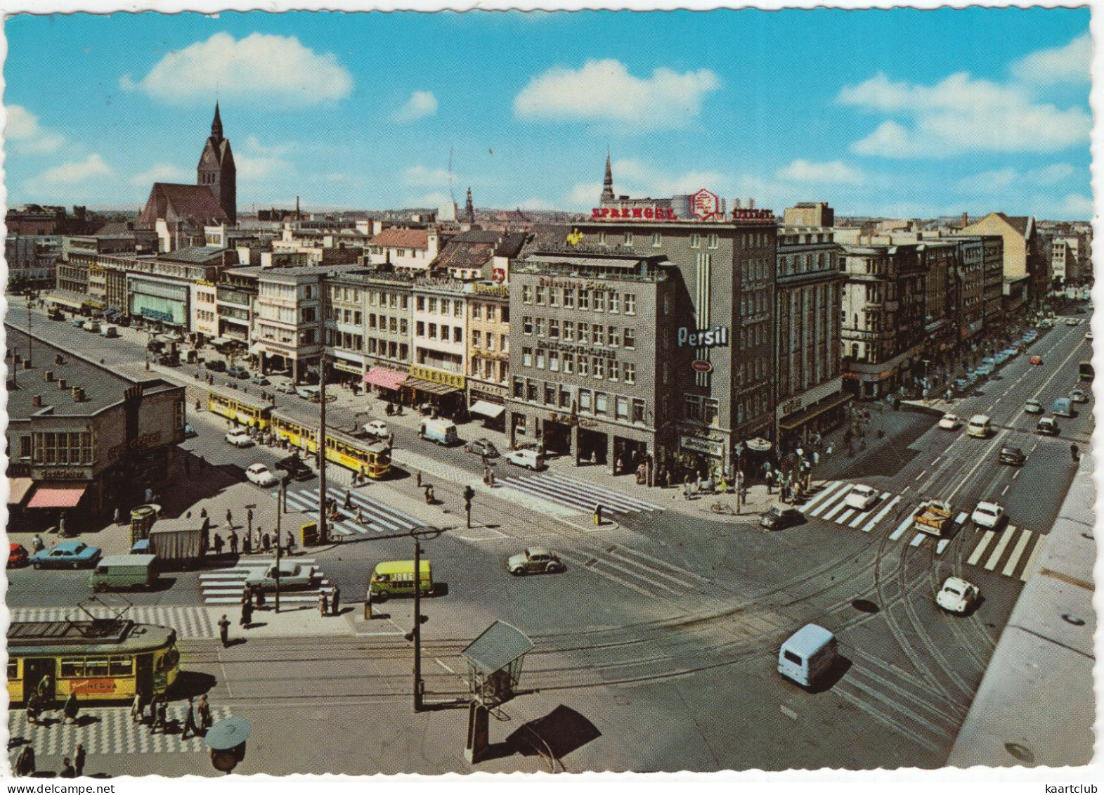 Hannover: TRAM/STRAßENBAHN,VW 1200 KÄFER, KOMBI-BUS, FORD 17M,OPEL REKORD P1, DKW 1000 - City-Panorama - Passenger Cars