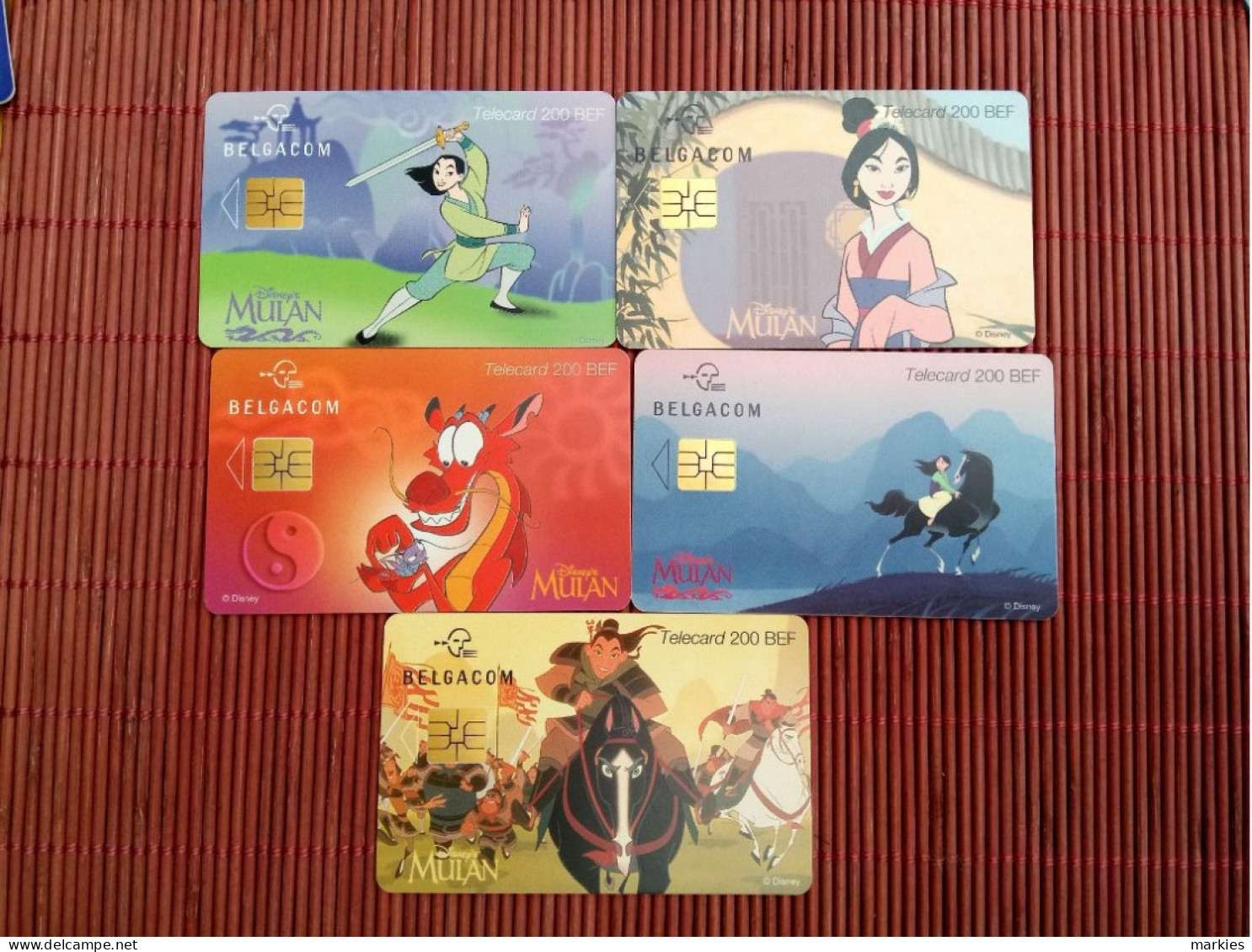 Disney Mulan Set 5 Phonecards Usedare - Avec Puce