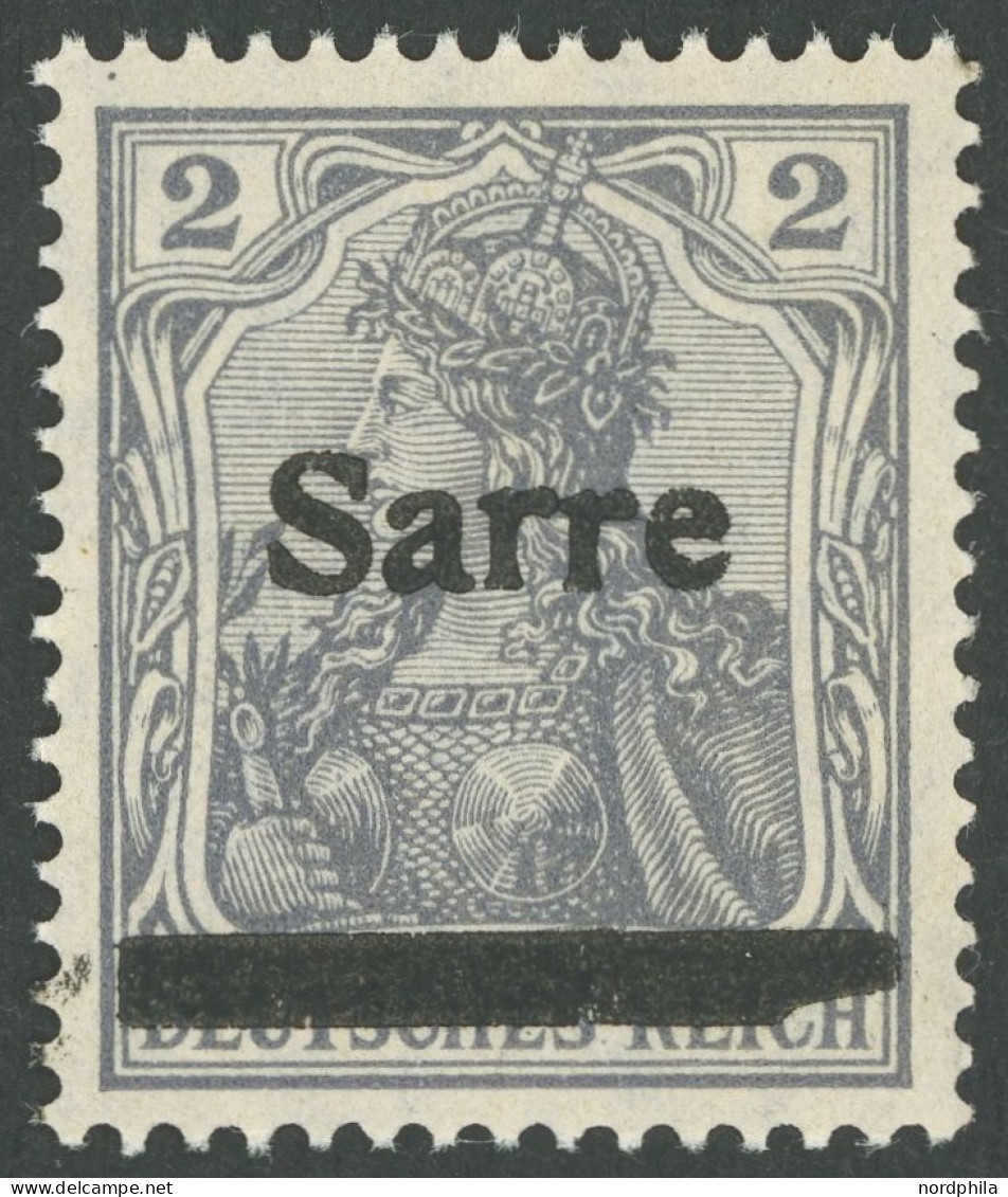 SAARGEBIET A 1 PF G **, 1920, 2 Pf. Dkl`blaugrau (schraffierter Hintergrund) Aufdruck Irrtümlich Auf Dt. Reich Mi.Nr. 83 - Other & Unclassified