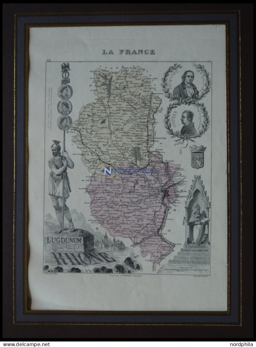Departement Rhone Mit Dekorativer Personenstaffage, Farbiger Stahlstich Von M. Vuillemin, Paris 1870 - Sonstige & Ohne Zuordnung