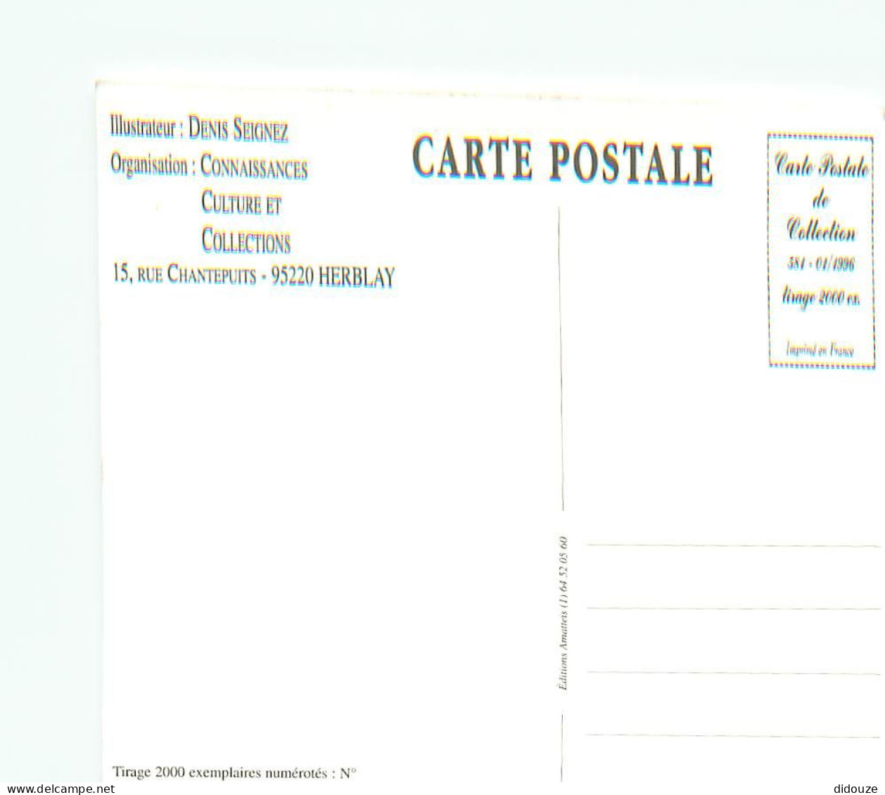 95 - Herblay - Carte Publicitaire 10e Bourse Aux Cartes Postales De Herblay 1996 - Illustration De Denis Seignez - Carte - Herblay
