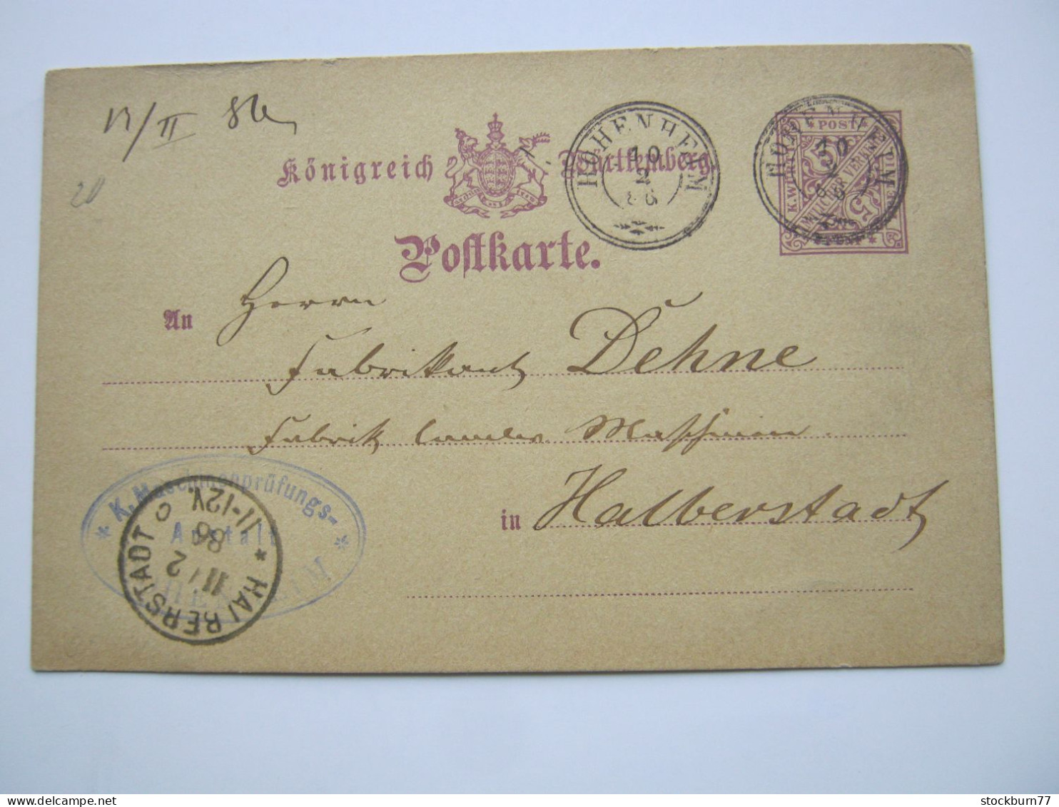1886 , HOHENHEIM , Klarer Stempel Auf Ganzsache - Lettres & Documents