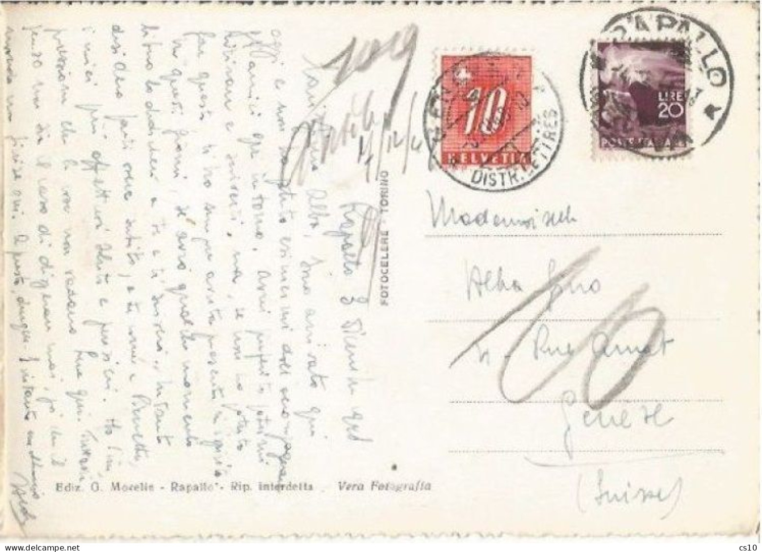 Suisse Postage Due Tax C.10 On Pcard Italy 1948 - Portomarken