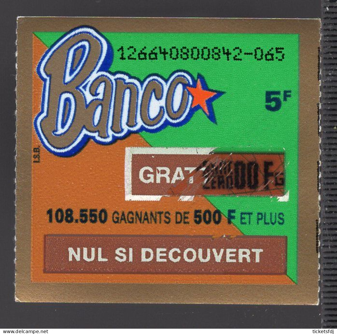 grattage FDJ - tickets BANCO en francs au choix (12661-12662-12663-12664-12665) FRANCAISE DES JEUX