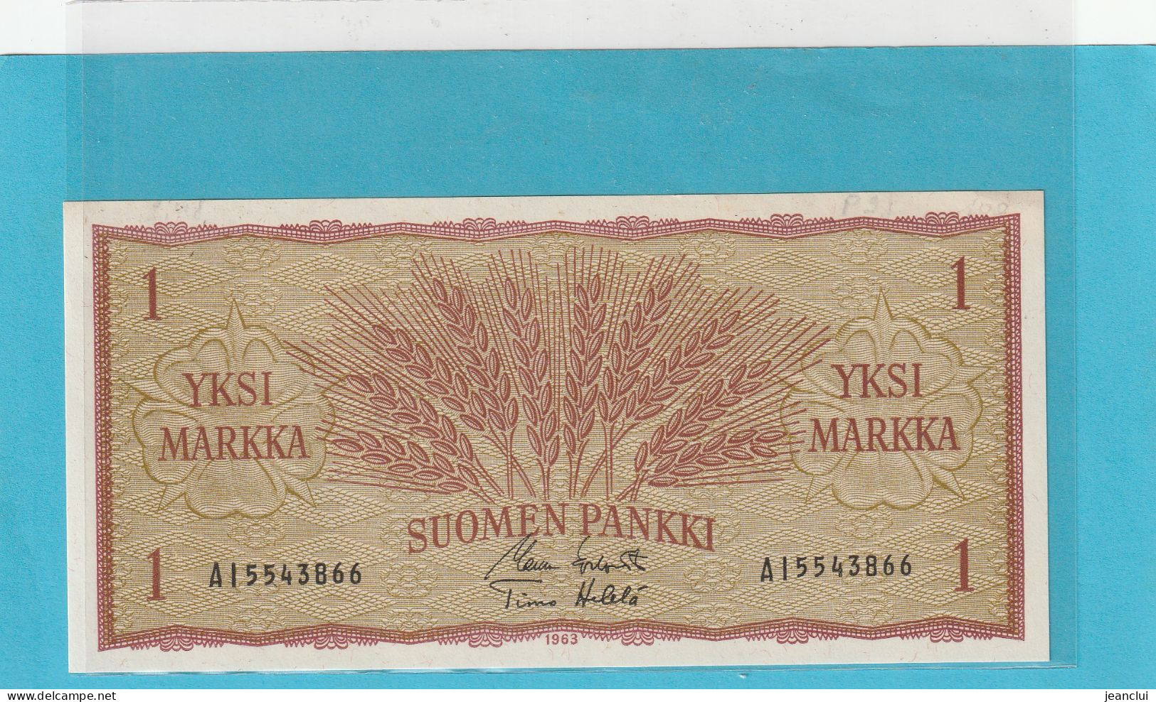 FINLAND BANK  .  1 MARK  .  1963 .  N°  A15543866  .  2 SCANNES - Finnland