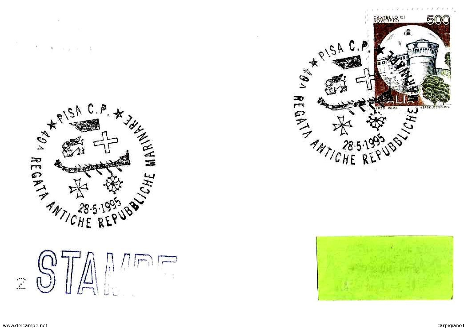 ITALIA ITALY - 1995 PISA 40^ Regata Antiche Repubbliche Marinare (bucintoro E Stemmi) Su Busta Viaggiata - 8278 - 1991-00: Poststempel