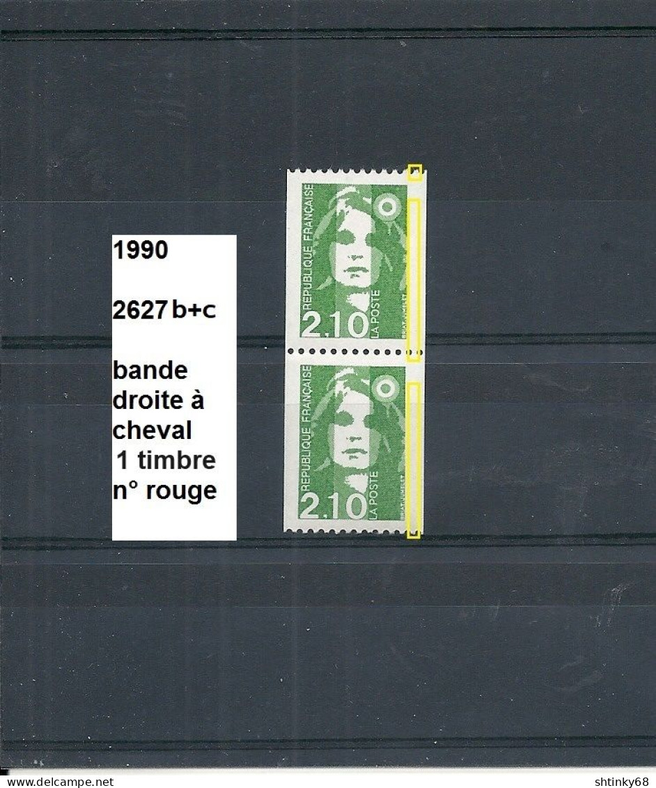 Variété Sur Paire V. De 1990 Neuf** Y&T N° 2627b+c Avec 1 Bande Droite à Cheval - Unused Stamps