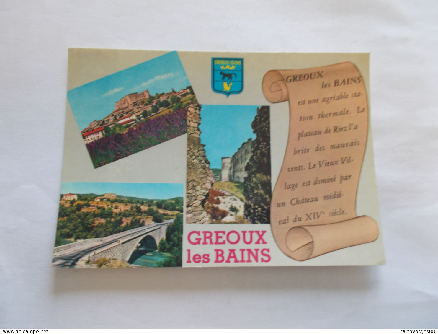 GREOUX LES BAINS  ( 04 Alpes De Haute Provence )  3 BELLES VUES  PARCHEMIN Et BLASON  FLAMME 1975 - Gréoux-les-Bains