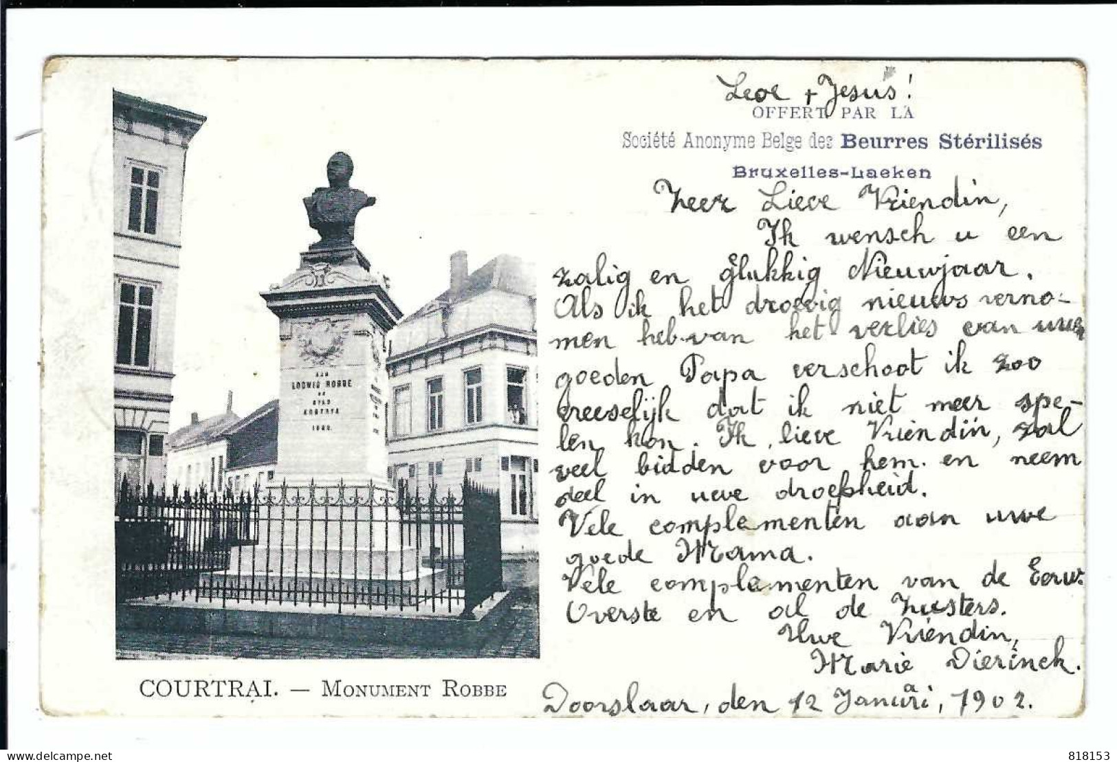 Kortrijk  COURTRAI - MONUMENT ROBBE  1902 (met Sterstempel BEIRVELDE) - Kortrijk