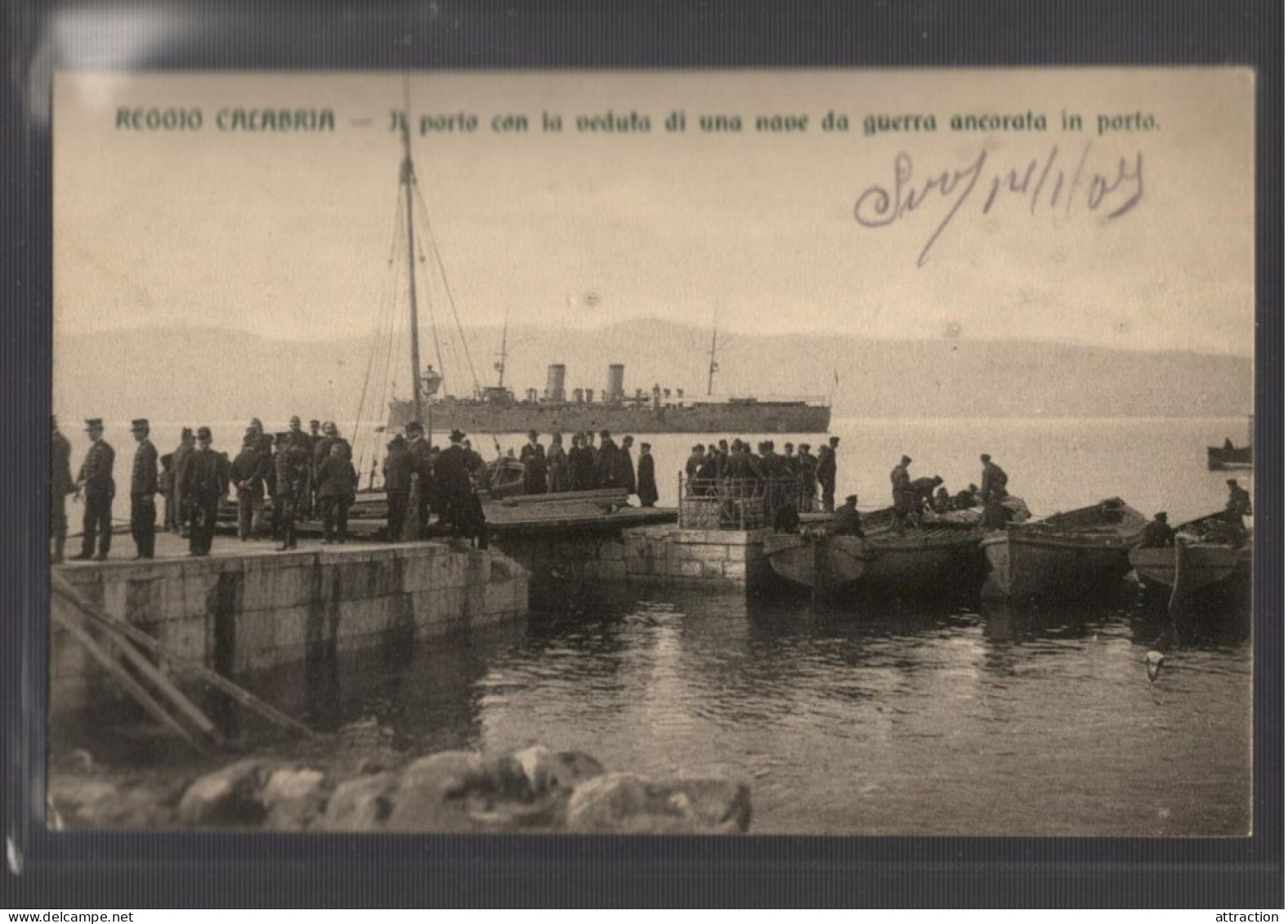 ITALIA-CALABRIA-REGGIO CALABRIA-TERREMOTO 1908-il Porto Con La Veduta Di Una Nave Da Guerra Ancorata In Porto - Reggio Calabria