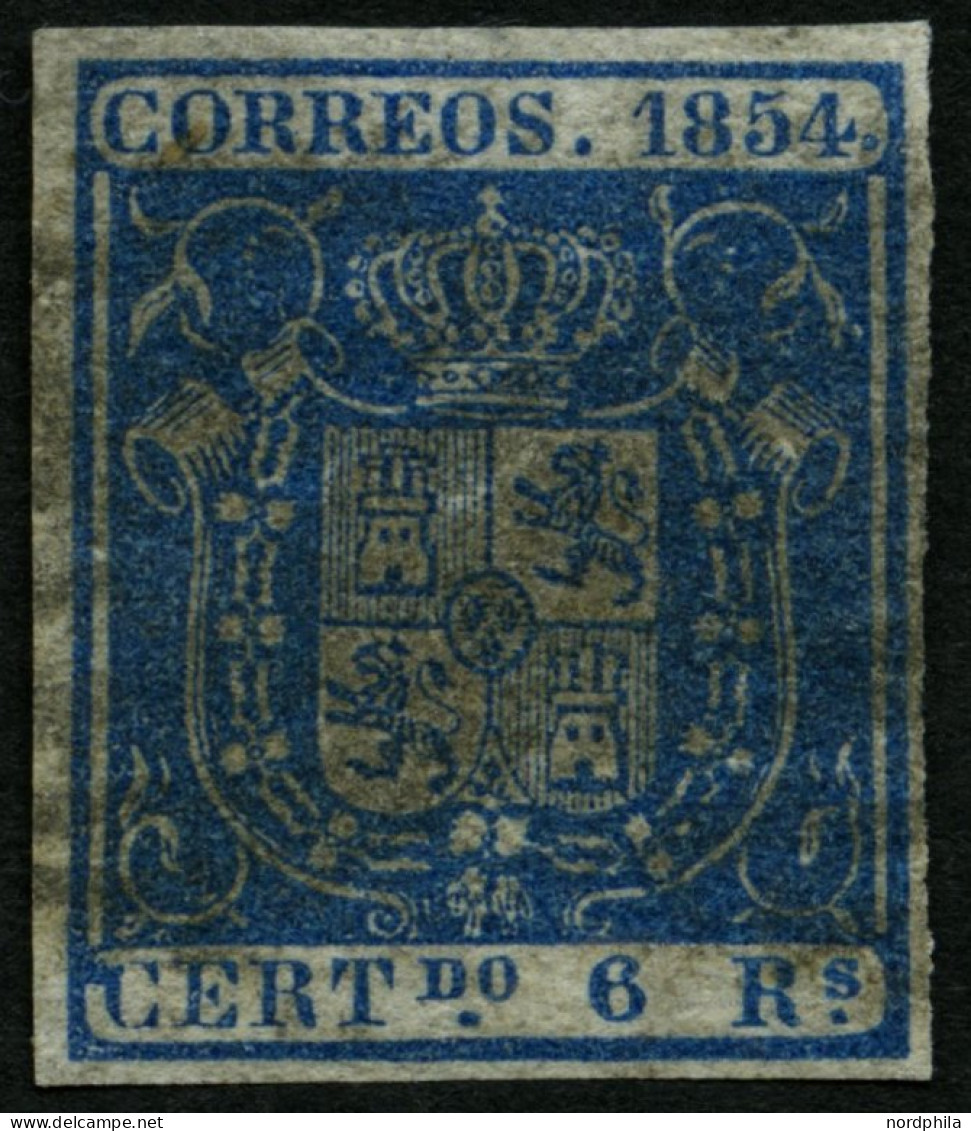 SPANIEN 30w O, 1854, 6 R. Blau, Dünnes Weißes Papier, Pracht, Mi. 300.- - Gebruikt