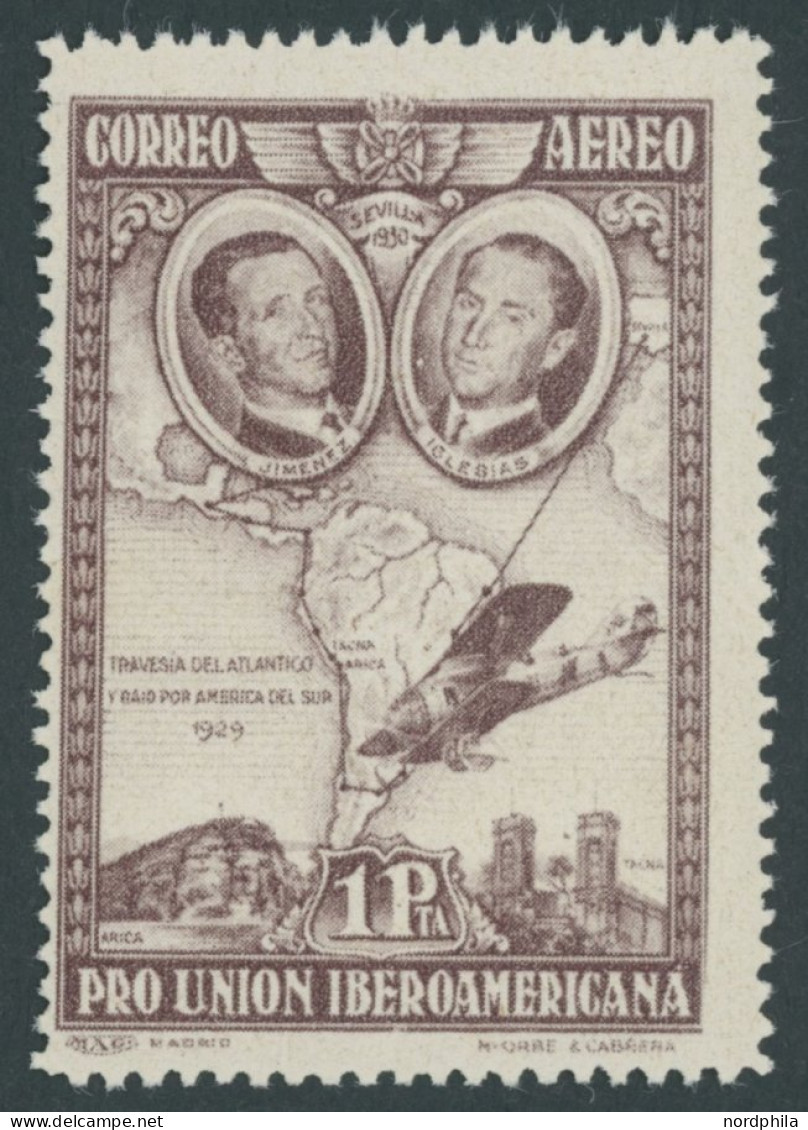SPANIEN 560b *, 1930, 1 Pta. Lilakarmin Ibero-Amerikanische Ausstellung II, Falzrest, Pracht - Andere & Zonder Classificatie