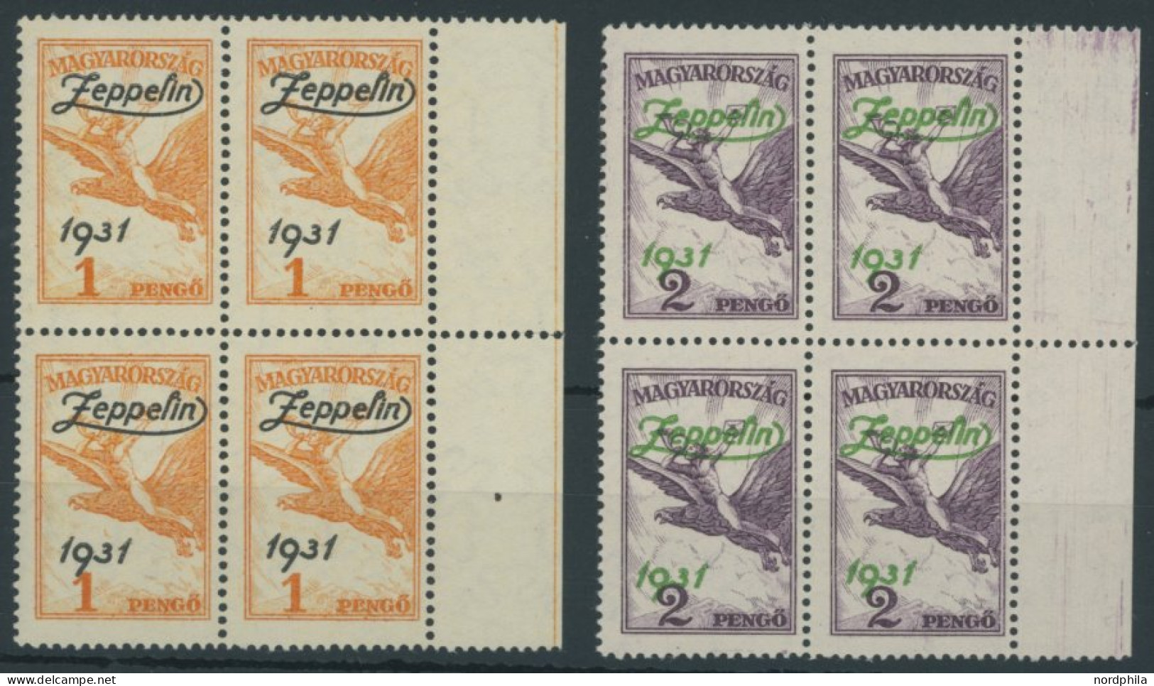 UNGARN 478/9  VB **, 1931, Graf Zeppelin In Randviererblocks, Pracht, Mi. 800.- - Sonstige & Ohne Zuordnung