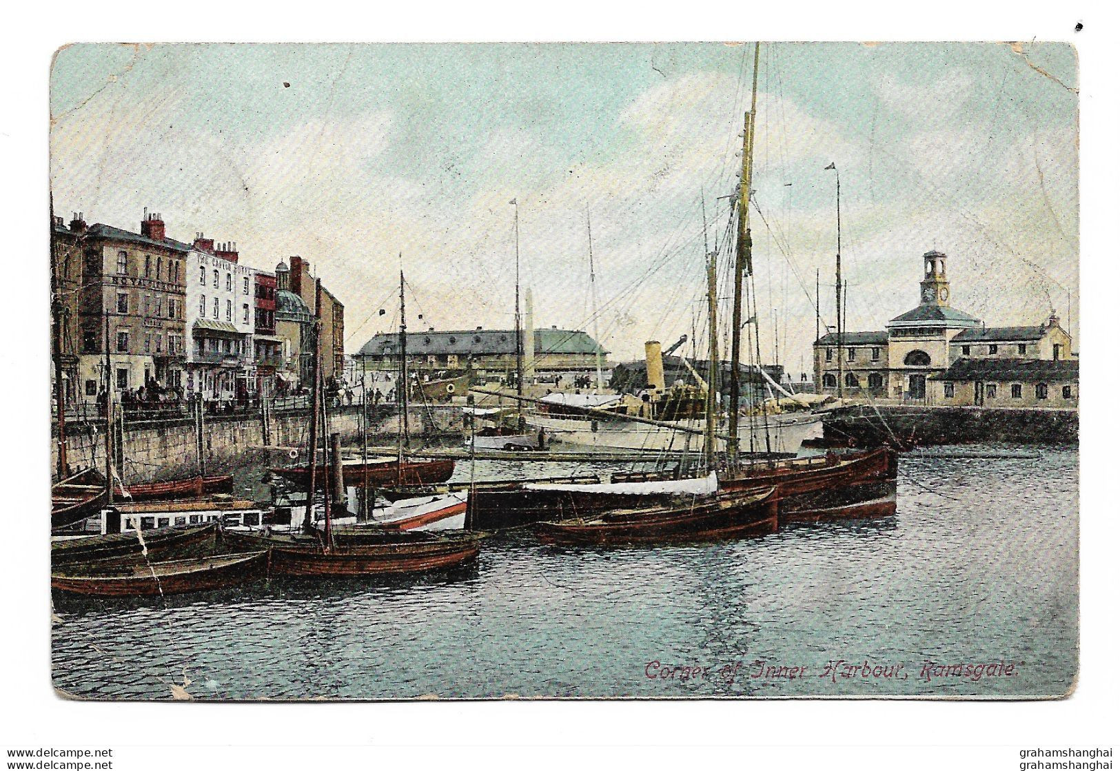 Postcard UK England Kent Ramsgate A Corner Of The Inner Harbour Small Boats Large Yacht Posted 1907 To France - Ramsgate