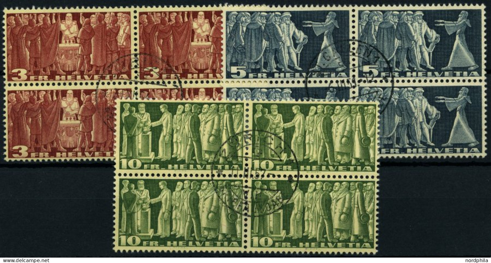 SCHWEIZ BUNDESPOST 328-30x  VB O, 1955, Symbole Der Demokratie, Gelblich/weißes Faserpapier, In Zentrisch Gestempelten V - Used Stamps
