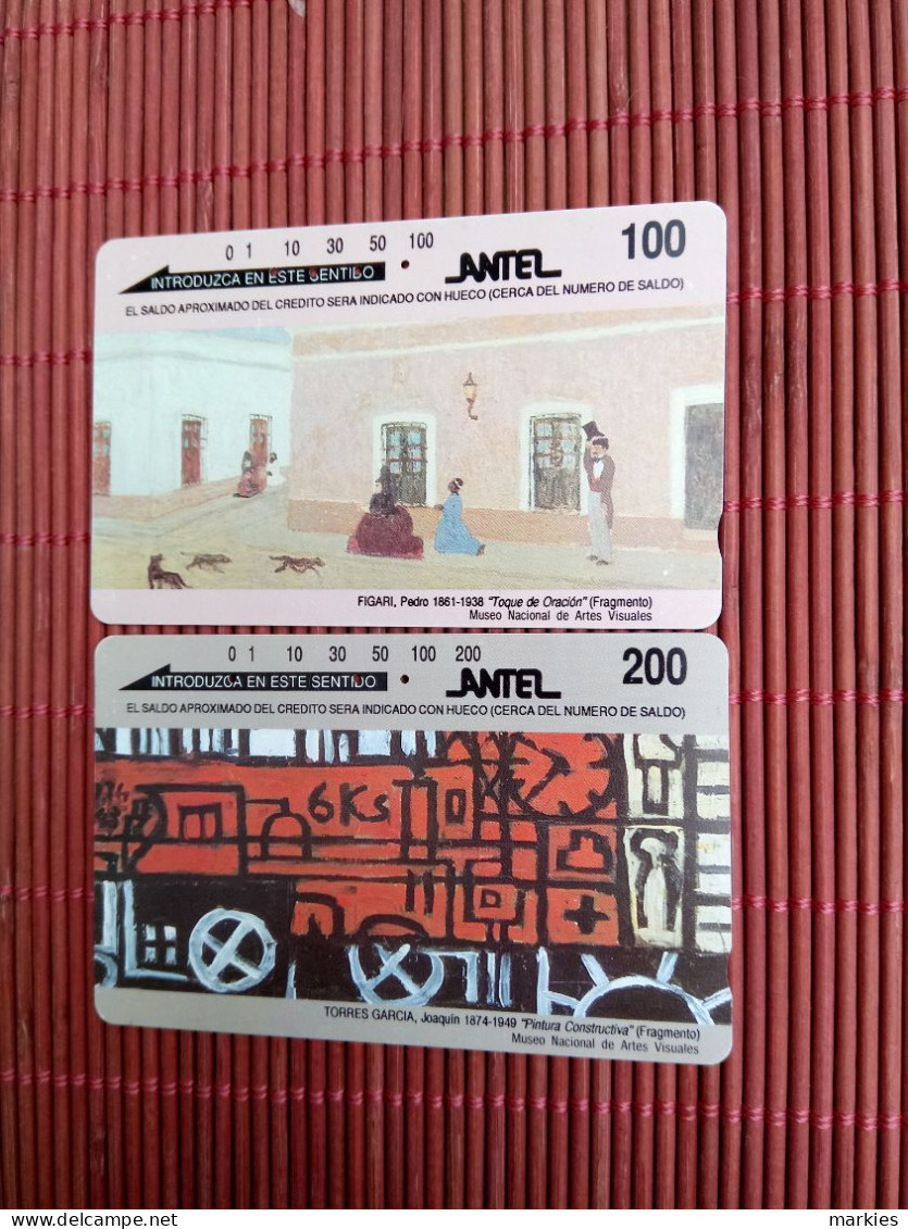 2 Phonecard 100 Units +200 UNITS Used Rare - Uruguay