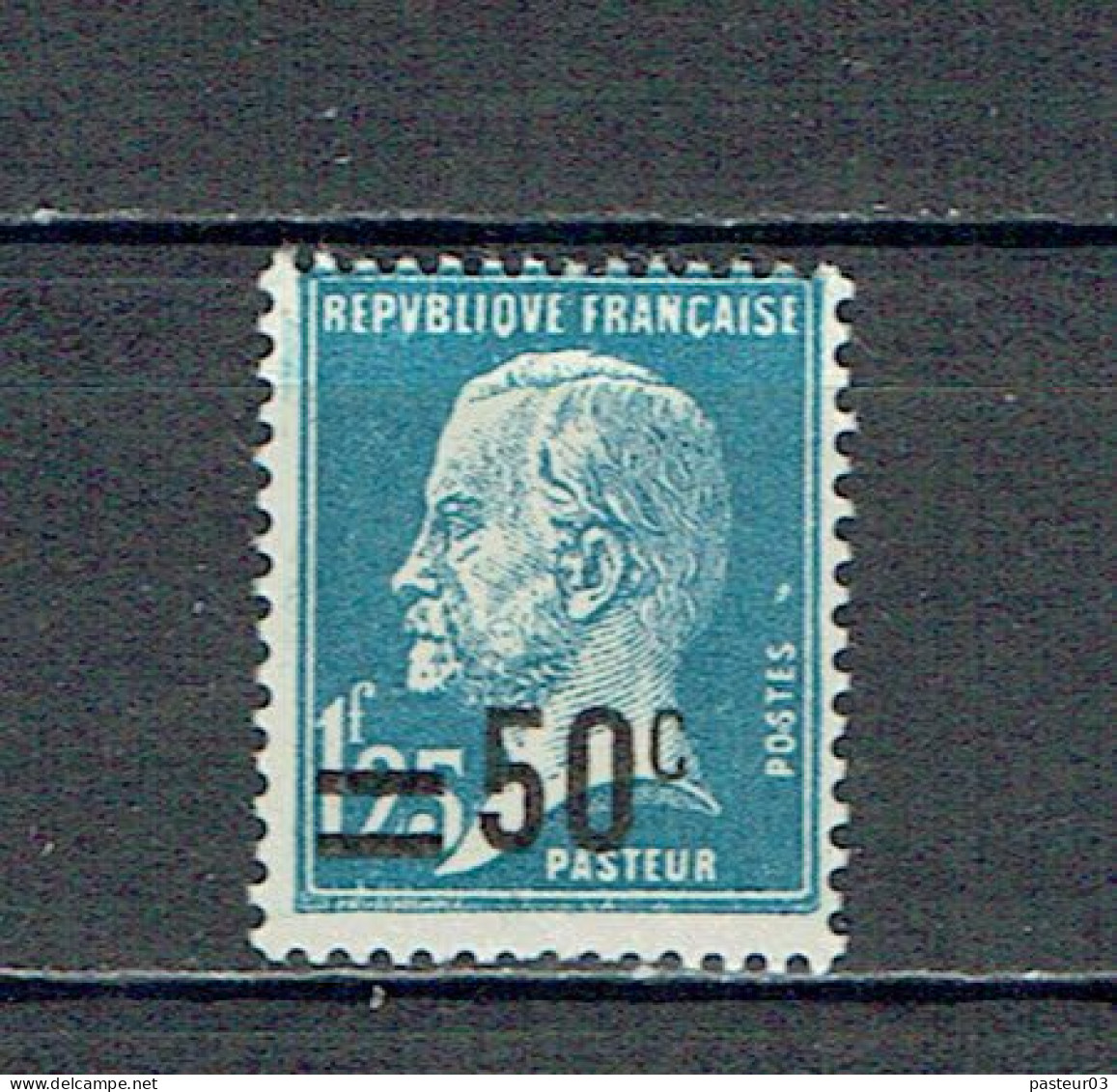 222 Pasteur 50 C. Sur 1,25 F. Bleu Charnière - 1922-26 Pasteur
