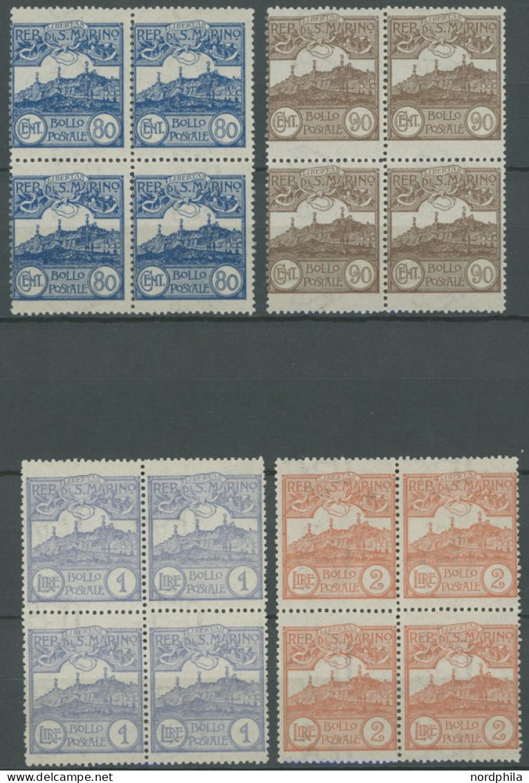 SAN MARINO 68-80  VB **, 1921, Ziffer Und Monte Titano In Postfrischen Viererblocks, Normale Zähnung, Prachtsatz, Mi. (6 - Autres & Non Classés