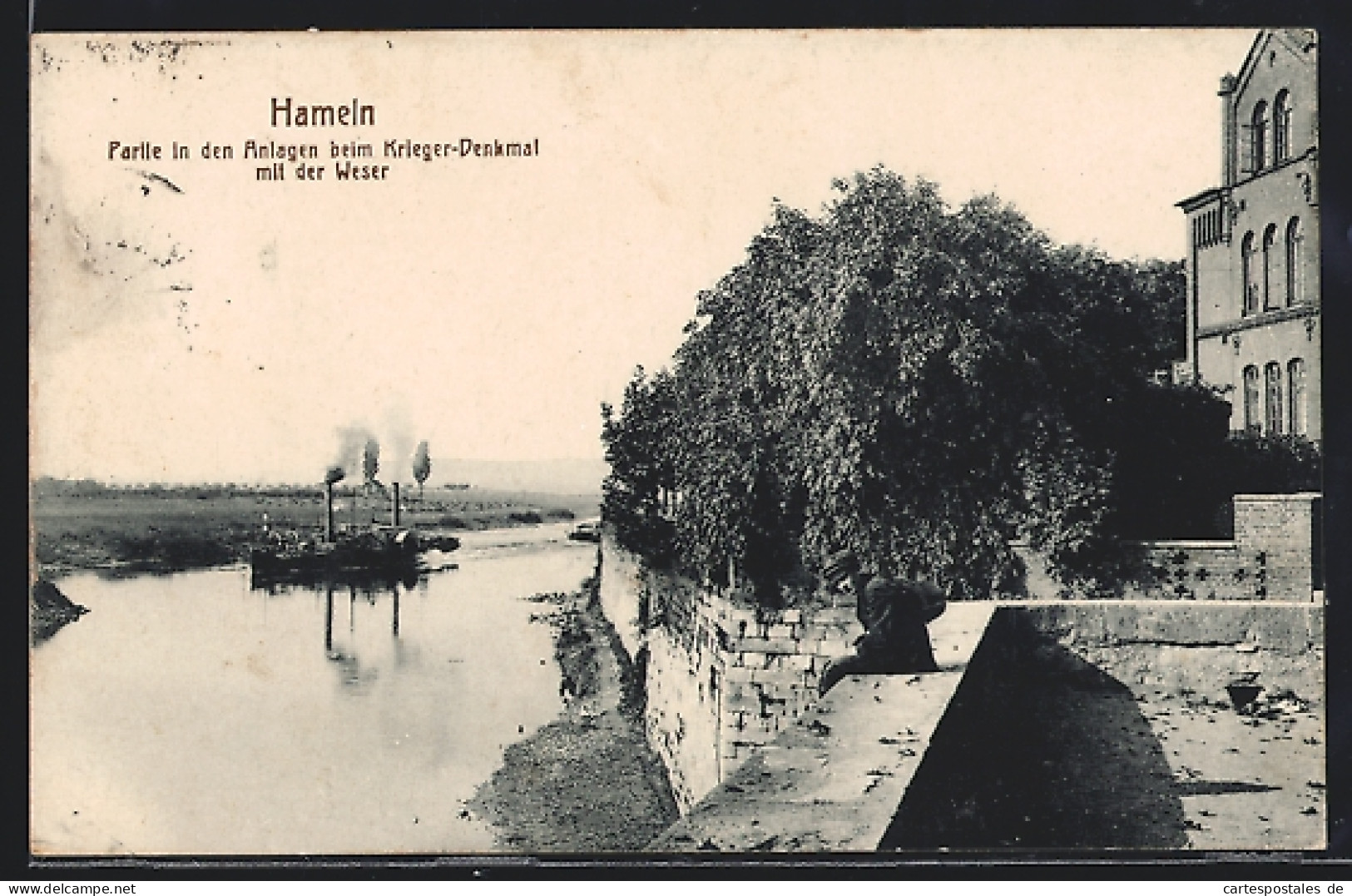 AK Hameln, Kriegerdenkmal Mit Weserdampfer  - Hameln (Pyrmont)